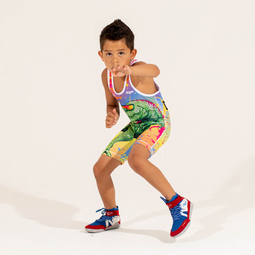 Neon T-Rex Wrestling Singlet