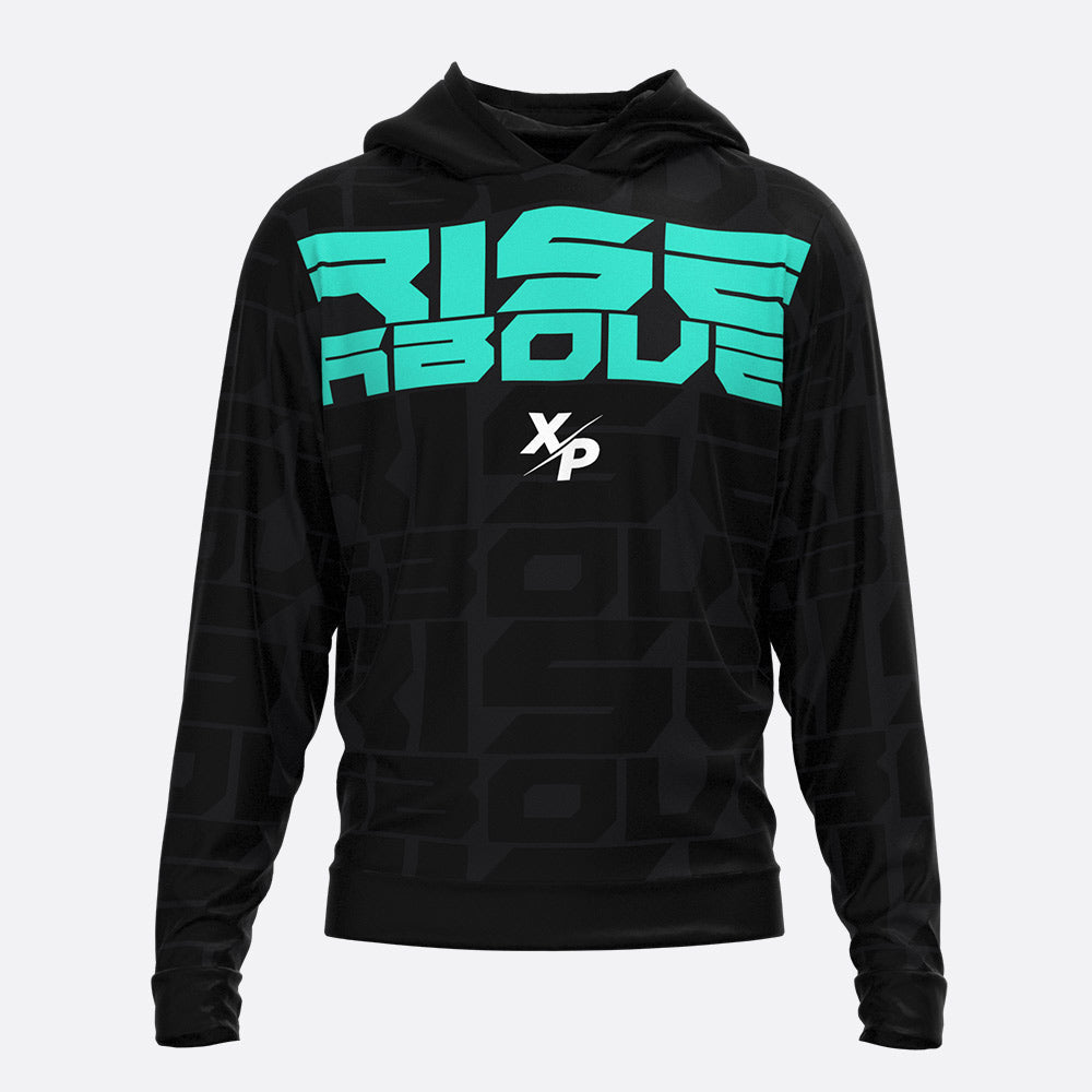 Rise Above Fully Sublimated Hoodie in Black-Teal Xtreme Pro Apparel