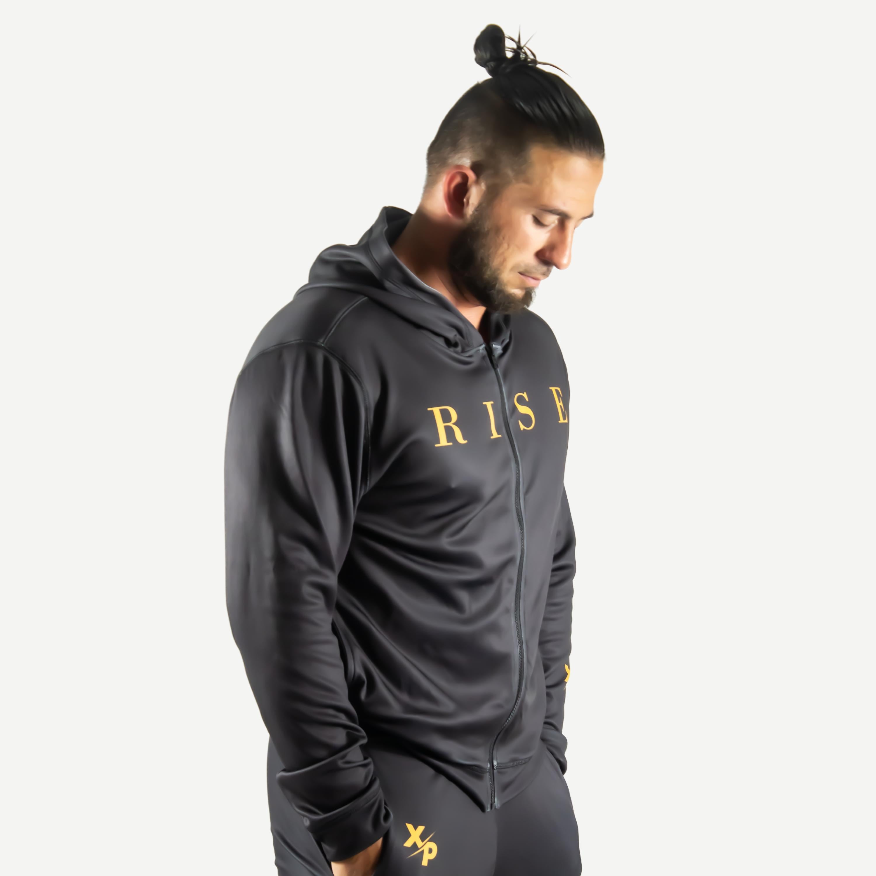Rise Full Zip Jacket  in Black- Gold Xtreme Pro Apparel