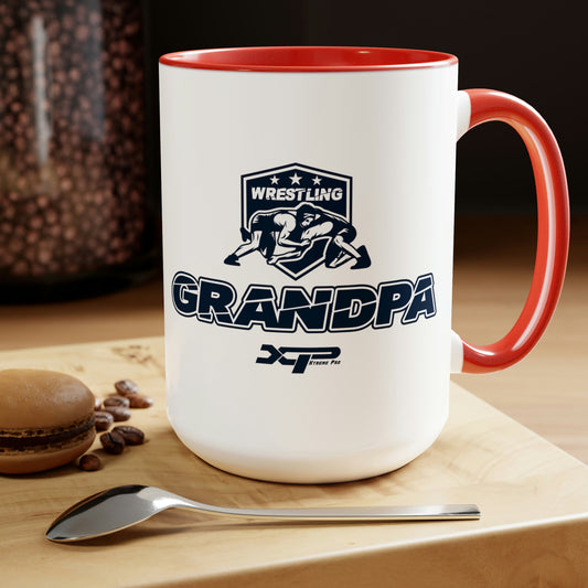 Wrestling Grandpa Two-Tone Coffee Mugs, 15oz