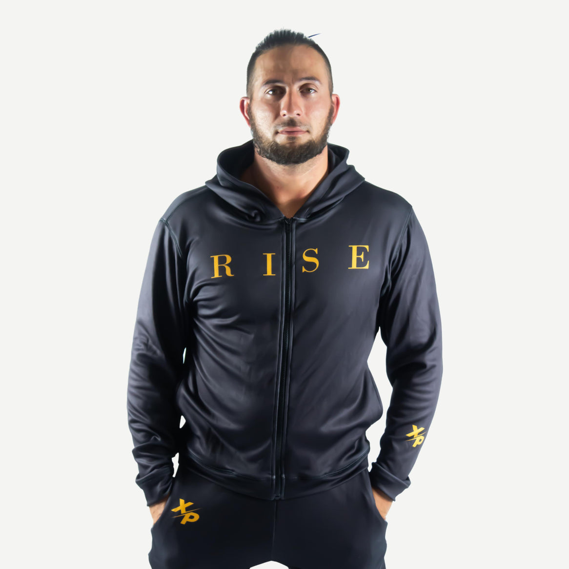 Rise Full Zip Jacket  in Black- Gold Xtreme Pro Apparel