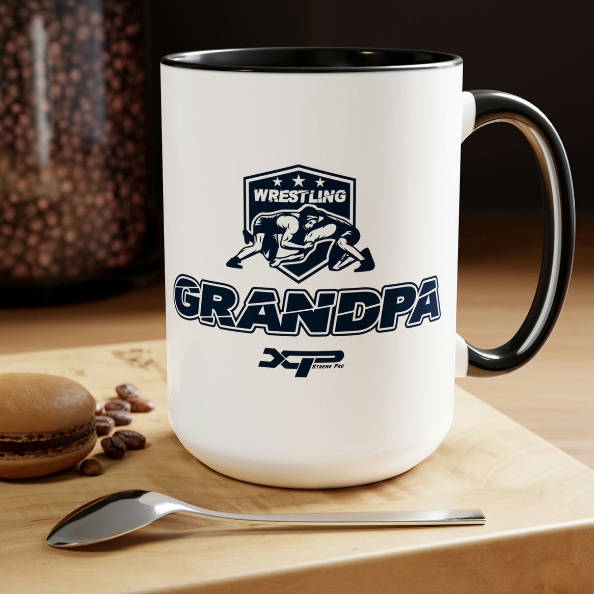 Wrestling Grandpa Two-Tone Coffee Mugs, 15oz