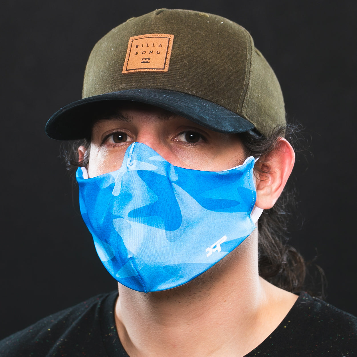 Sublimated Antimicrobial Face Mask in Neon Blue Camo  - In Stock Xtreme Pro Apparel