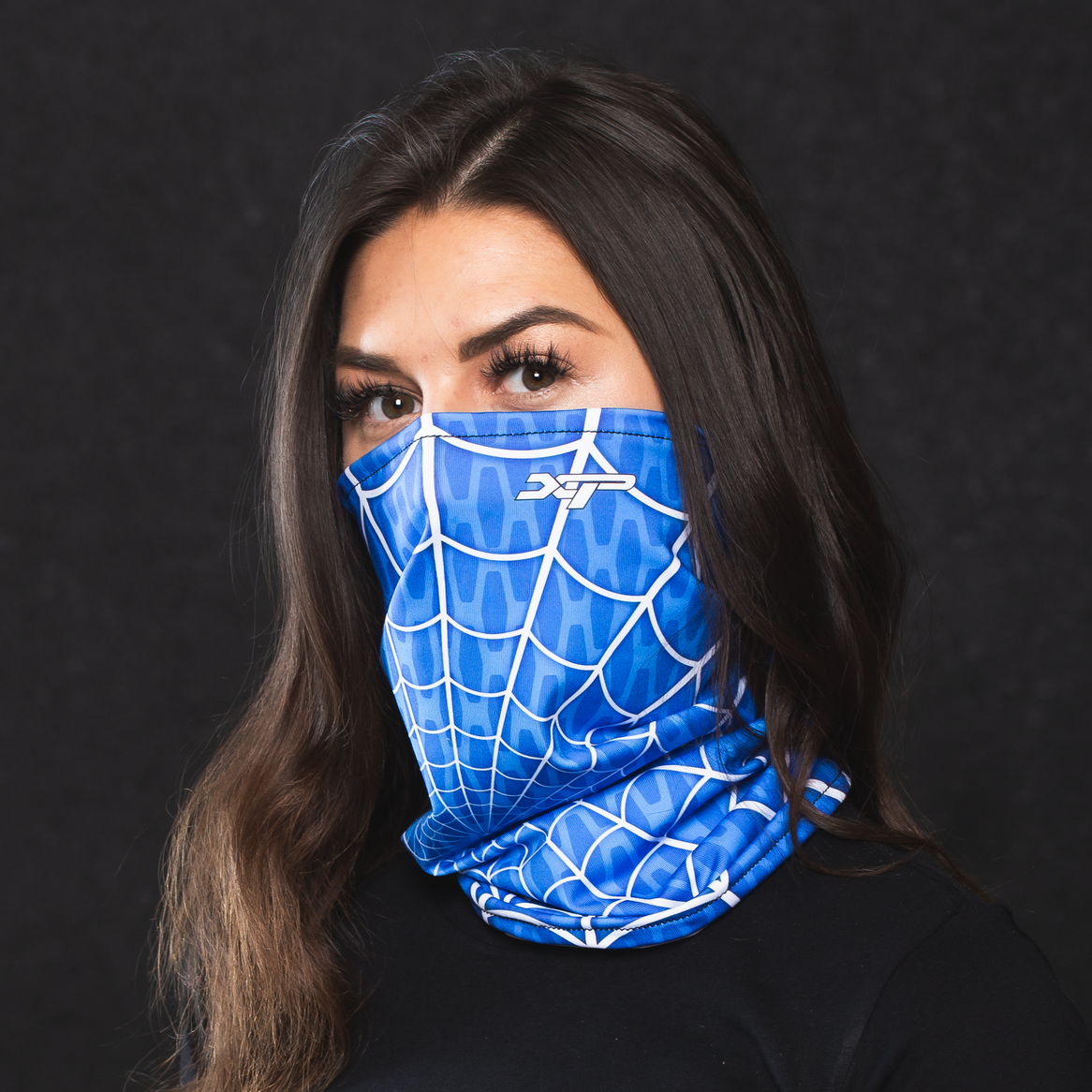 Sublimated Antimicrobial Neck Gaiter in Spiderweb Blue Xtreme Pro Apparel