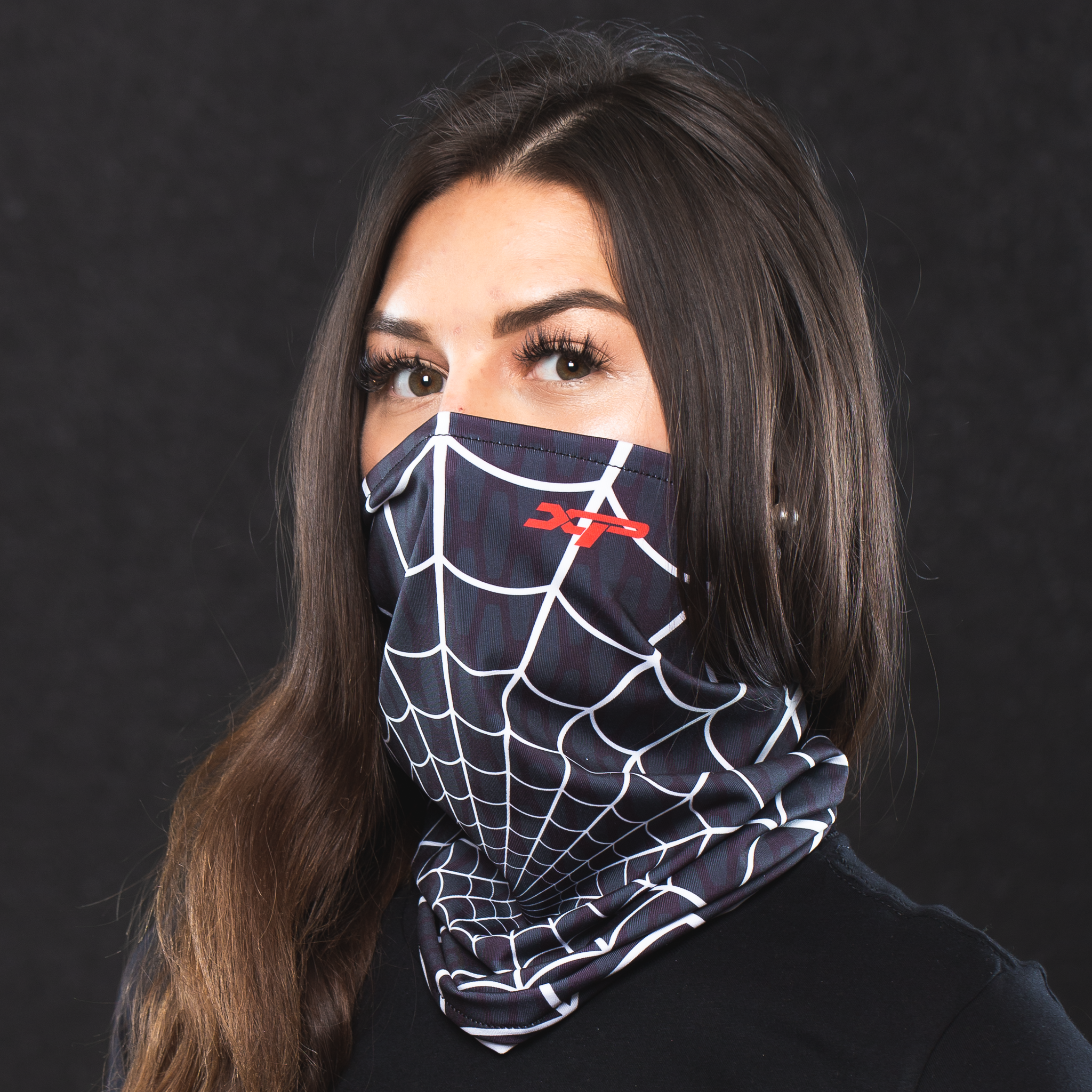 Sublimated Antimicrobial Neck Gaiter in Spiderweb Black Xtreme Pro Apparel