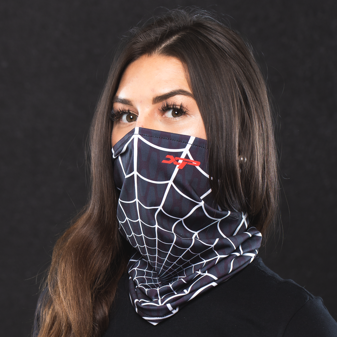 Sublimated Antimicrobial Neck Gaiter in Spiderweb Black Xtreme Pro Apparel