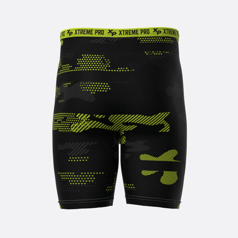 Midnight Camo Compression Shorts in Neon Yellow Xtreme Pro Apparel