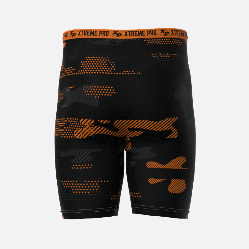 Midnight Camo Compression Shorts in Orange Xtreme Pro Apparel