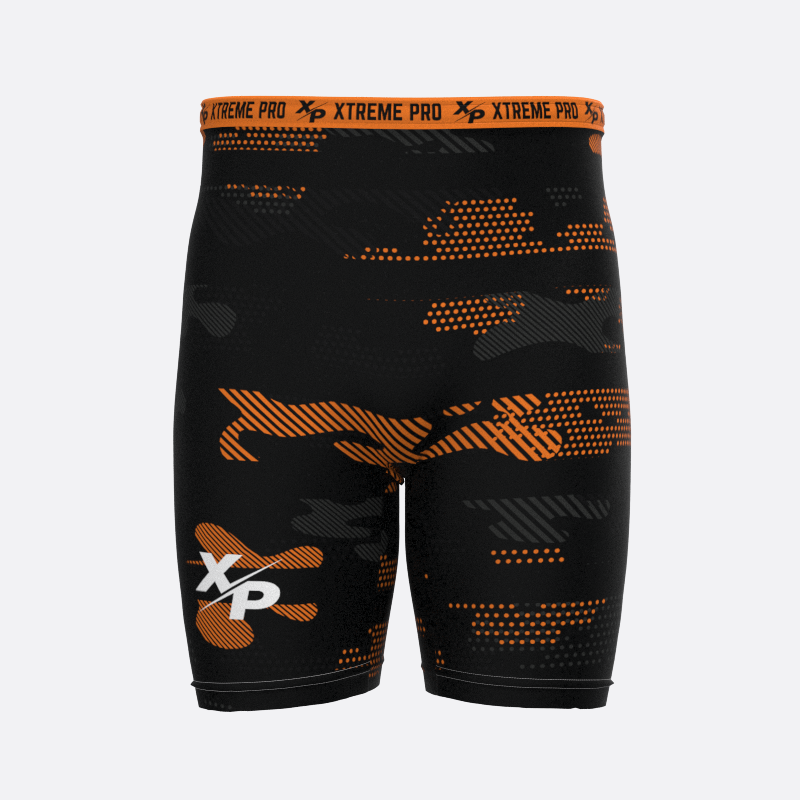 Midnight Camo Compression Shorts in Orange Xtreme Pro Apparel