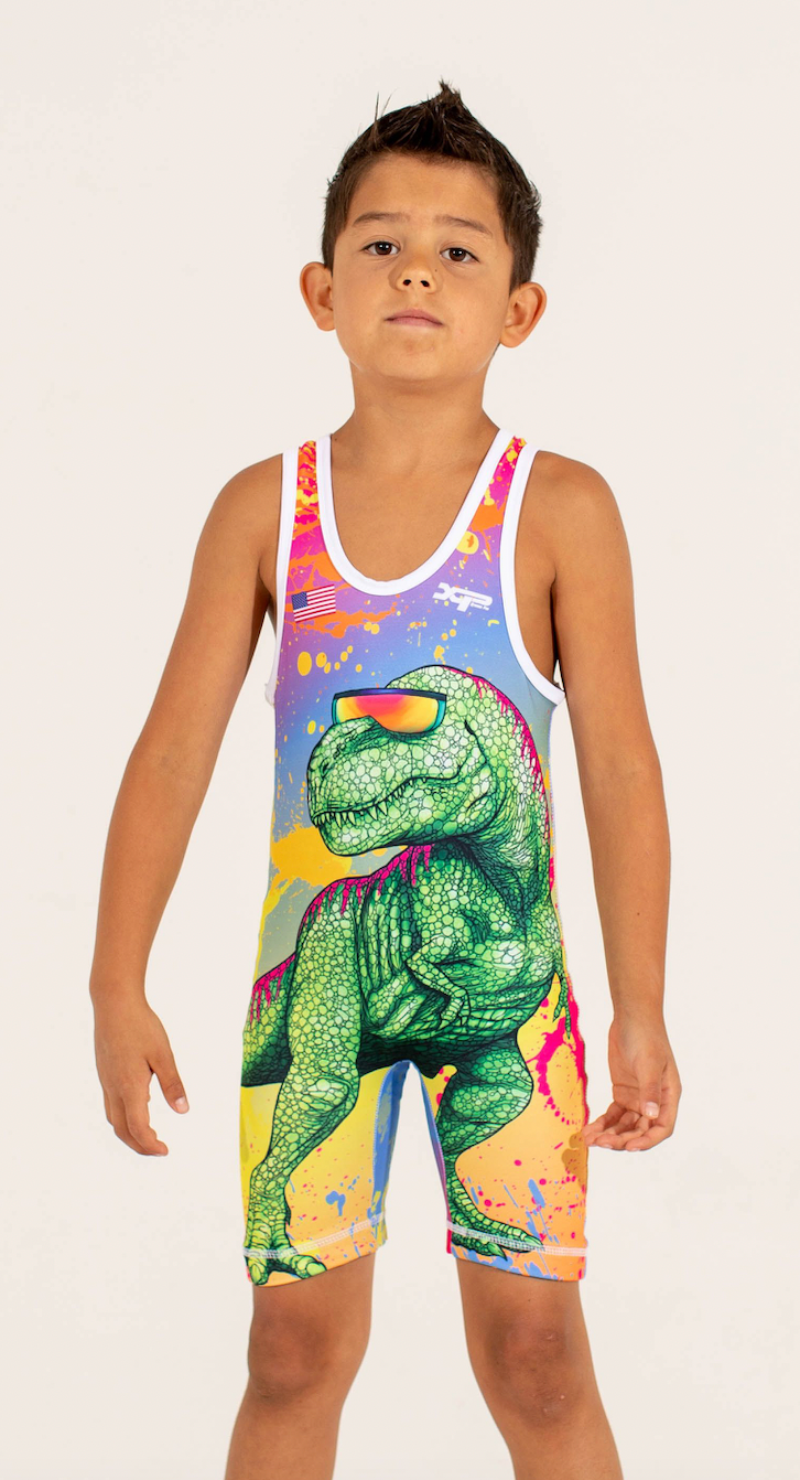 Neon T-Rex Wrestling Singlet