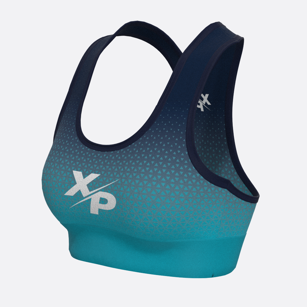Geo Fade XP Logo Sports Bra in Blue Xtreme Pro Apparel