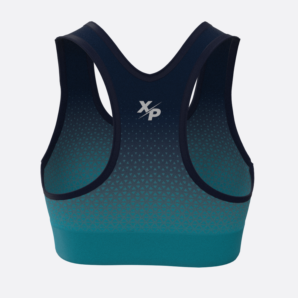 Geo Fade XP Logo Sports Bra in Blue Xtreme Pro Apparel