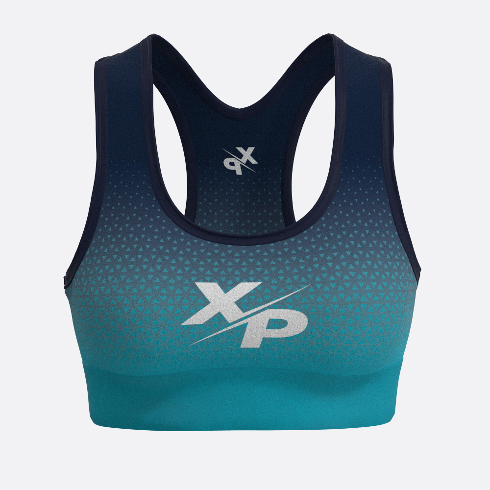 Geo Fade XP Logo Sports Bra in Blue Xtreme Pro Apparel