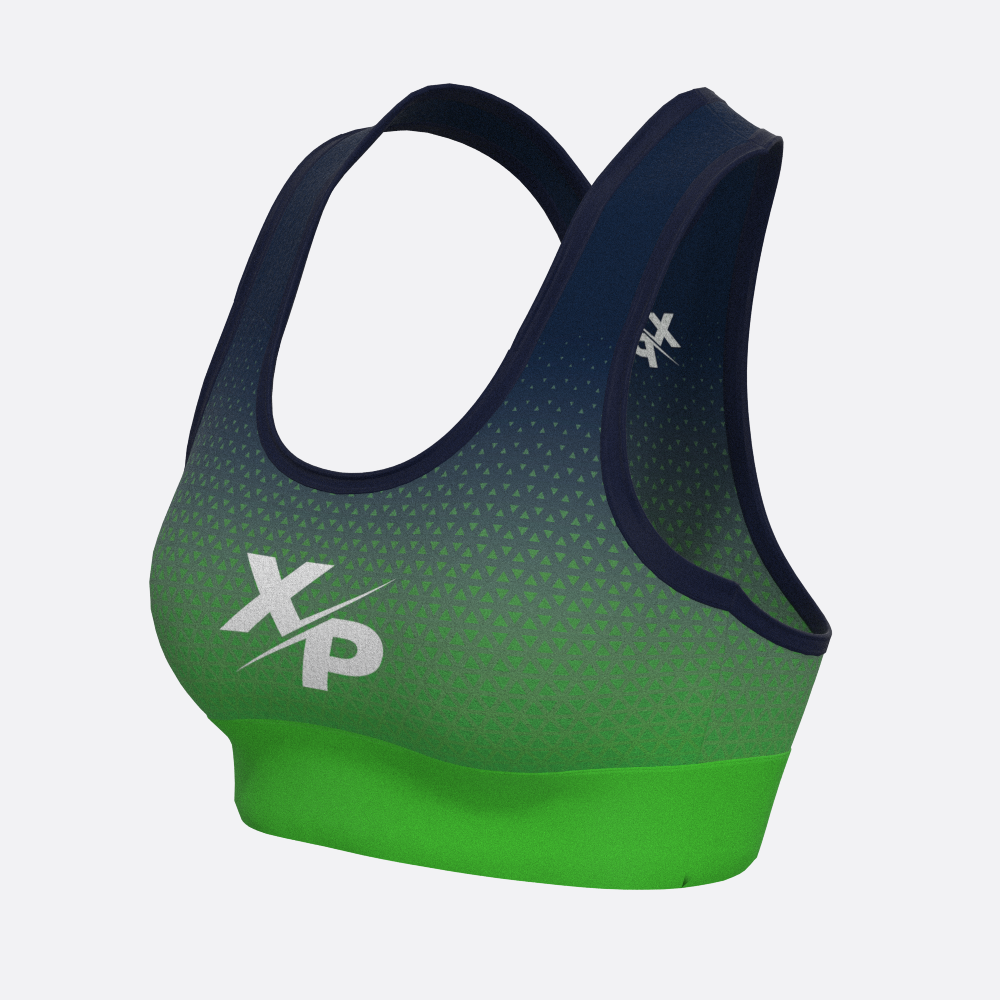 Geo Fade XP Logo Sports Bra in Green Xtreme Pro Apparel