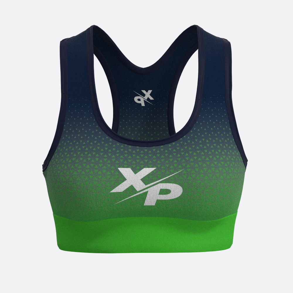 Geo Fade XP Logo Sports Bra in Green Xtreme Pro Apparel