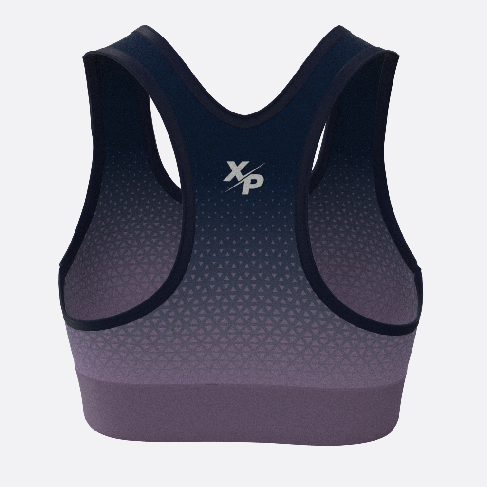 Geo Fade XP Logo Sports Bra in Purple Xtreme Pro Apparel