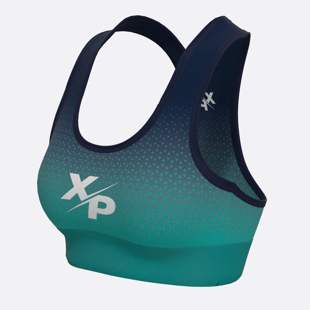 Geo Fade XP Logo Sports Bra in Teal Xtreme Pro Apparel