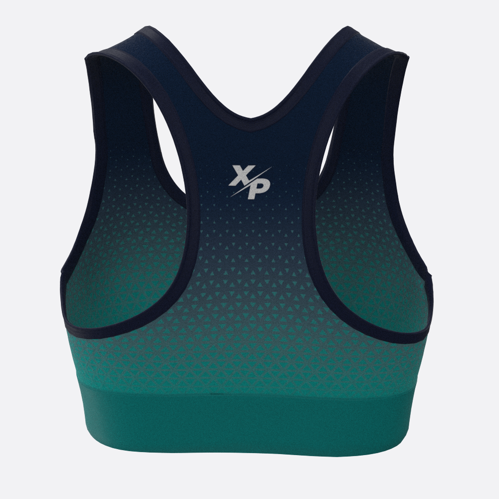 Geo Fade XP Logo Sports Bra in Teal Xtreme Pro Apparel