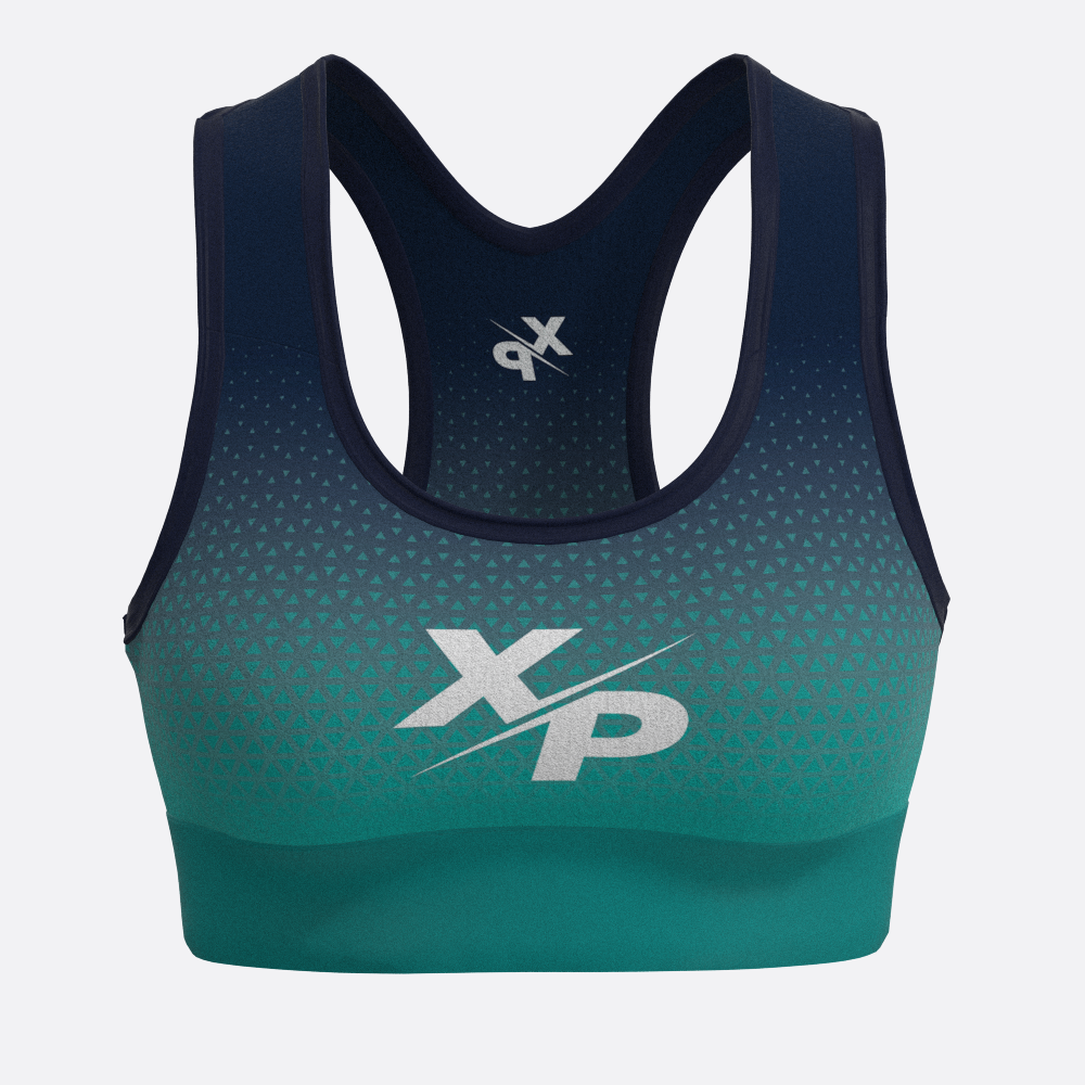 Geo Fade XP Logo Sports Bra in Teal Xtreme Pro Apparel