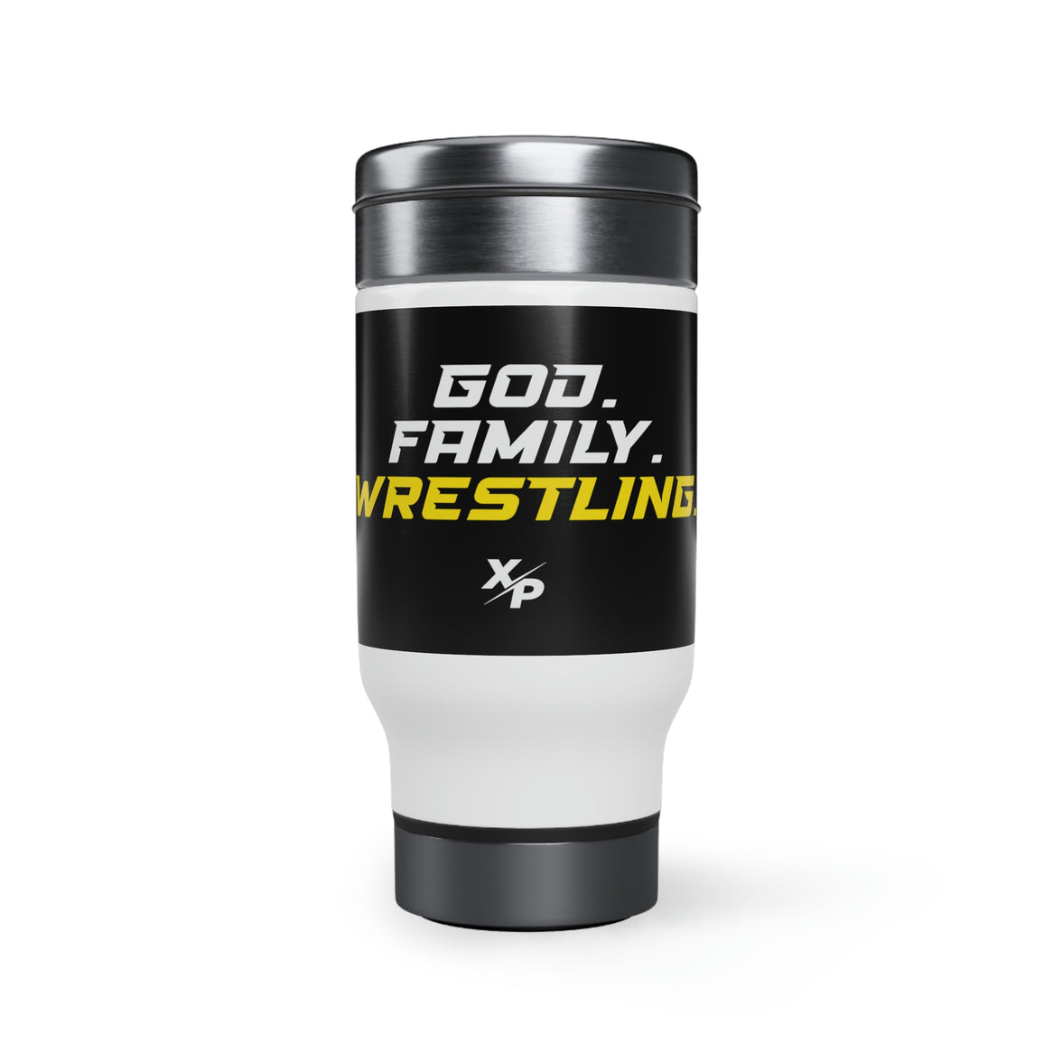 God, Family, Wrestling Stainless Steel Travel Mug with Handle, 14oz by XPA Gear