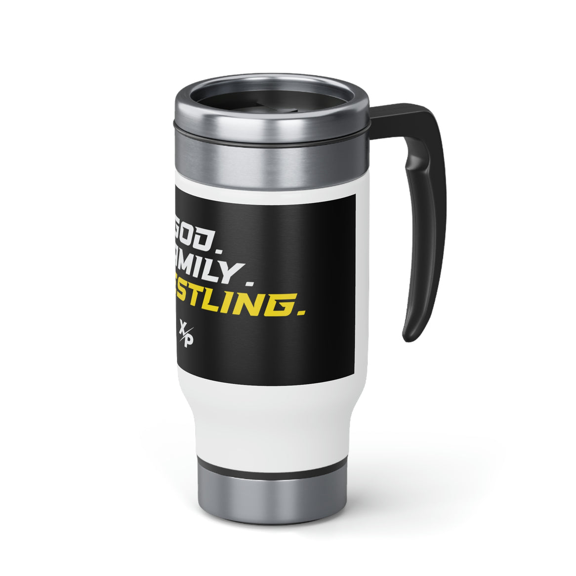 God, Family, Wrestling Stainless Steel Travel Mug with Handle, 14oz by XPA Gear