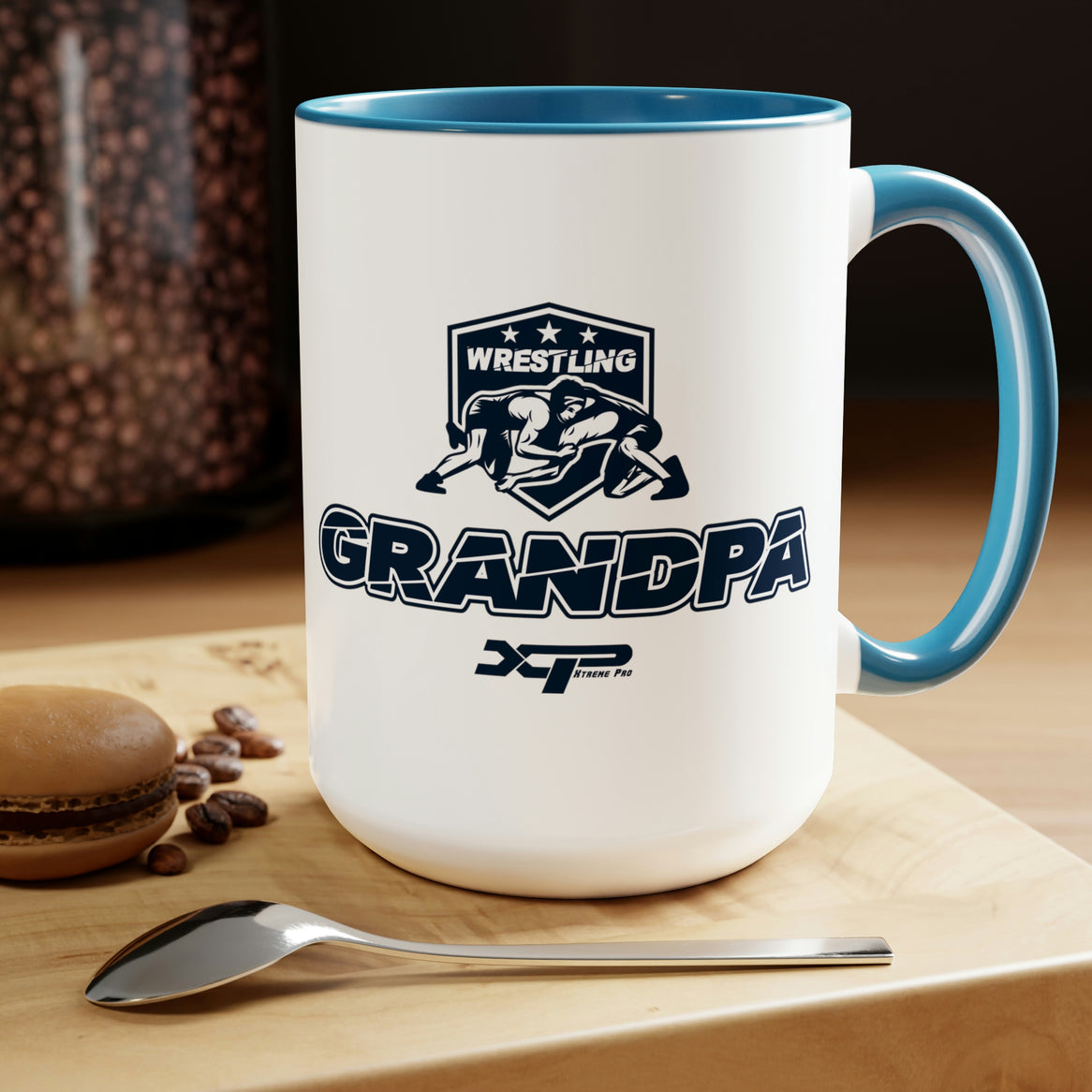 Wrestling Grandpa Two-Tone Coffee Mugs, 15oz