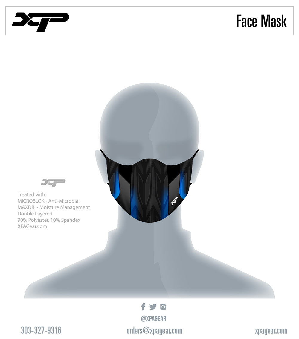 Sublimated Antimicrobial Face Mask in Cyborg Blue - In Stock Xtreme Pro Apparel