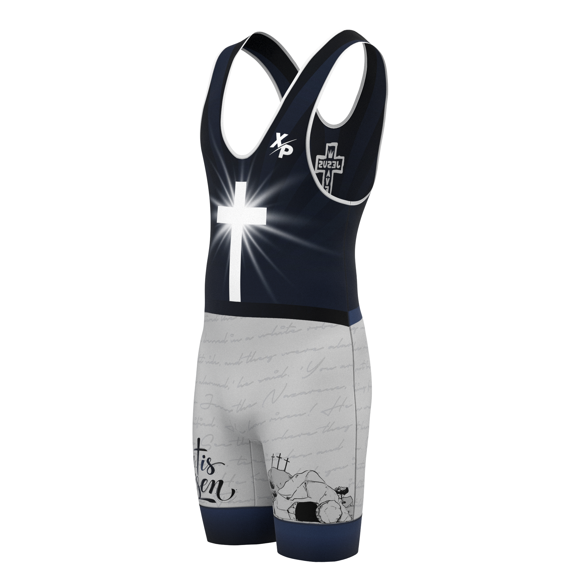 Christ Is Risen Fully Sublimated Wrestling Singlet in Black- Silver Xtreme Pro Apparel