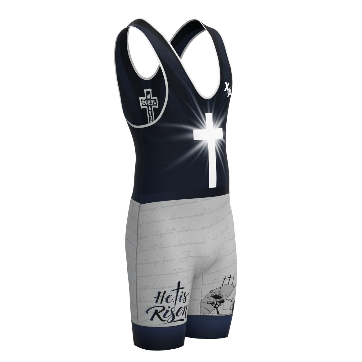 Christ Is Risen Fully Sublimated Wrestling Singlet in Black- Silver Xtreme Pro Apparel