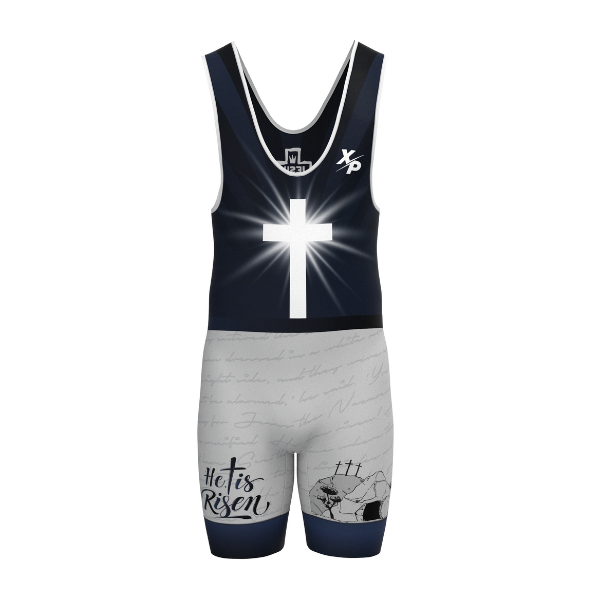 Christ Is Risen Fully Sublimated Wrestling Singlet in Black- Silver Xtreme Pro Apparel