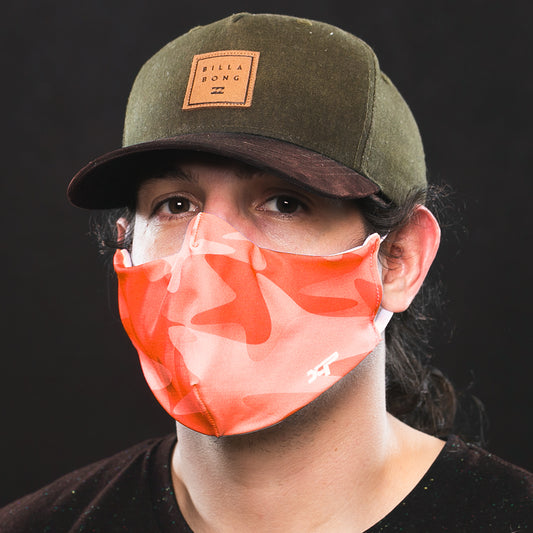 Sublimated Antimicrobial Face Mask in Neon Coral Camo - In Stock Xtreme Pro Apparel
