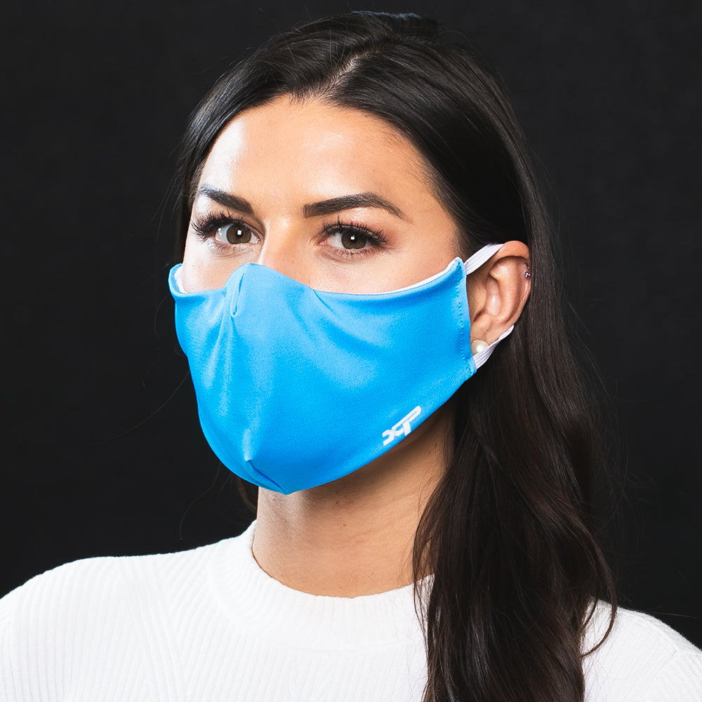 Blue Custom Mask Sublimated Antimicrobial Face Mask in Light Blue