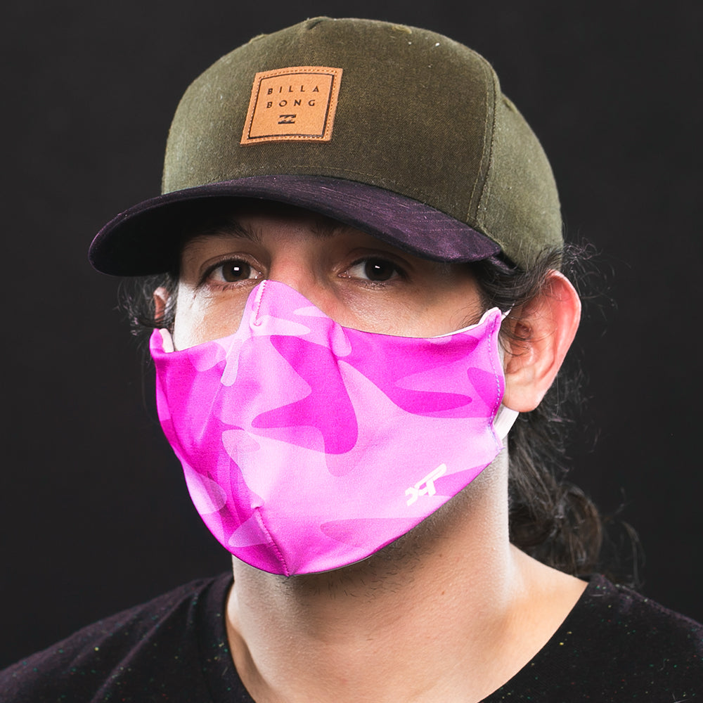 Sublimated Antimicrobial Face Mask in Neon Pink Camo - In Stock Xtreme Pro Apparel