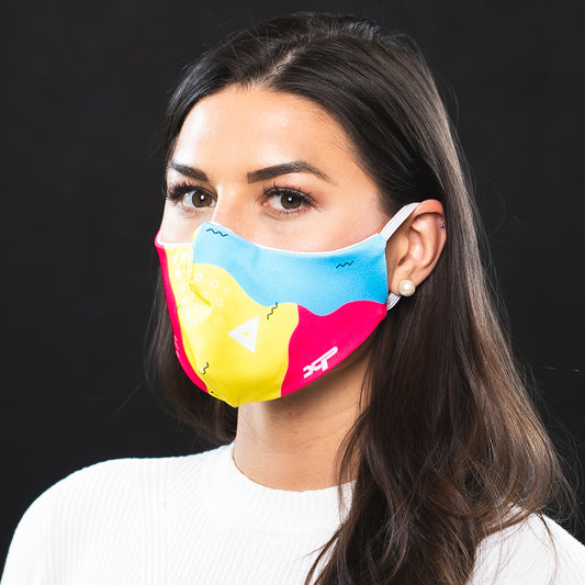 Sublimated Antimicrobial Face Mask in Red-Teal-Yellow - In Stock Xtreme Pro Apparel