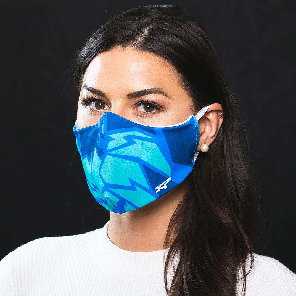 Sublimated Antimicrobial Face Mask in Teal- Navy Xtreme Pro Apparel