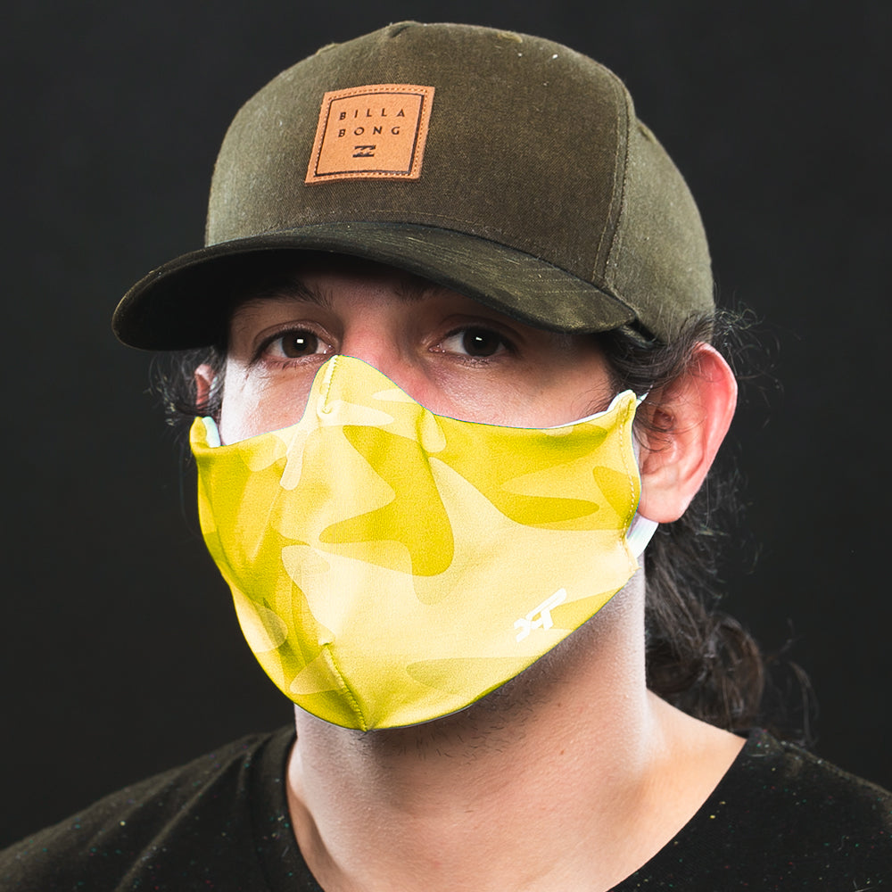 Sublimated Antimicrobial Face Mask in Neon Yellow Camo - In Stock Xtreme Pro Apparel