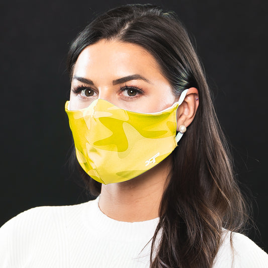 Sublimated Antimicrobial Face Mask in Neon Yellow Camo - In Stock Xtreme Pro Apparel