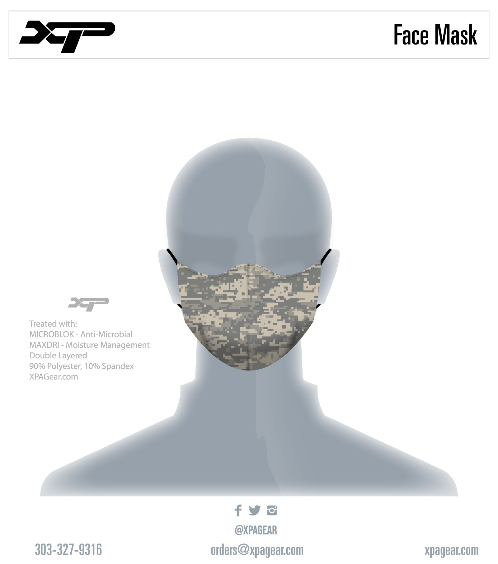 Sublimated Antimicrobial Face Mask in Camo - In Stock Xtreme Pro Apparel