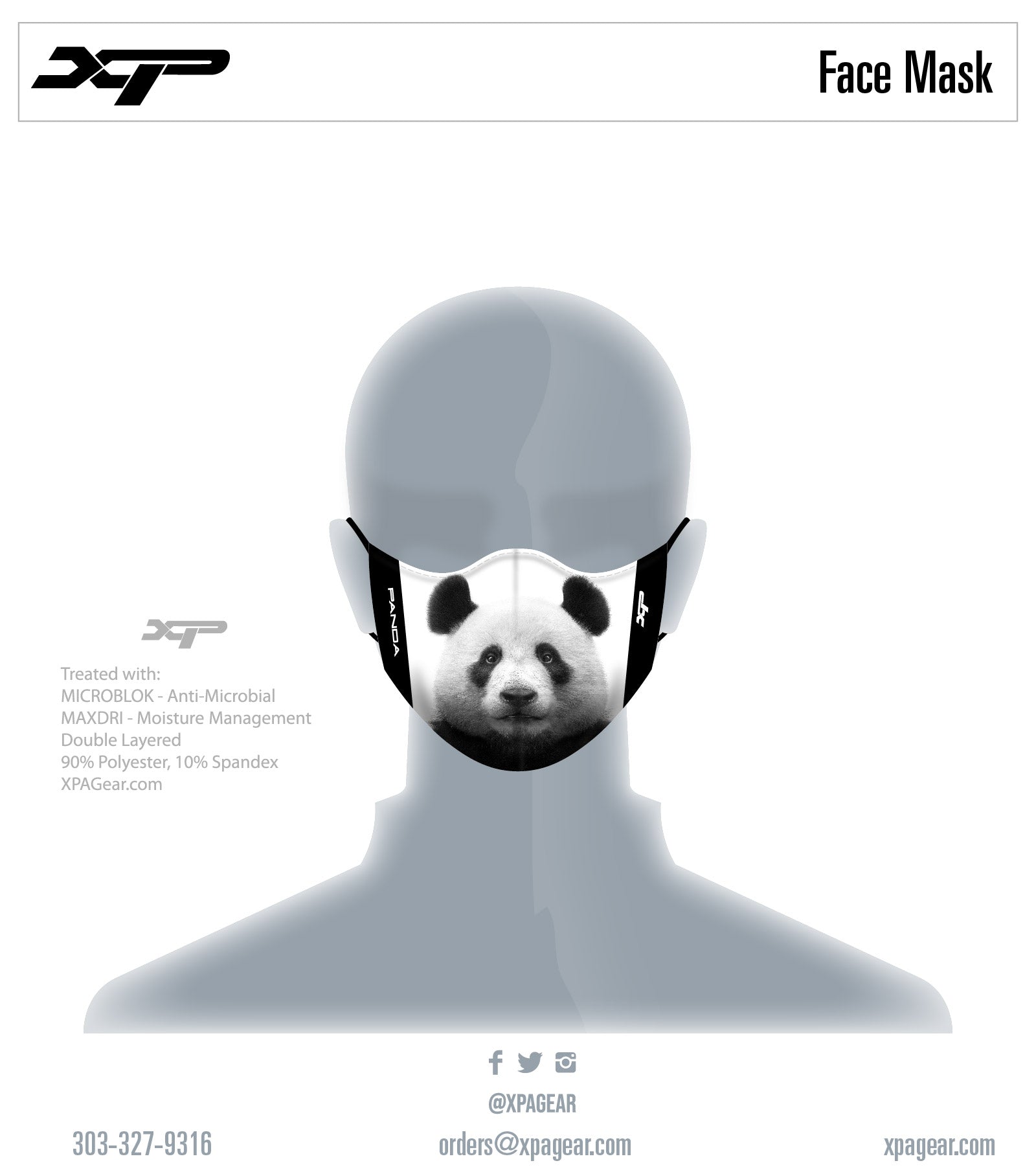 Sublimated Antimicrobial Panda Face Mask Xtreme Pro Apparel