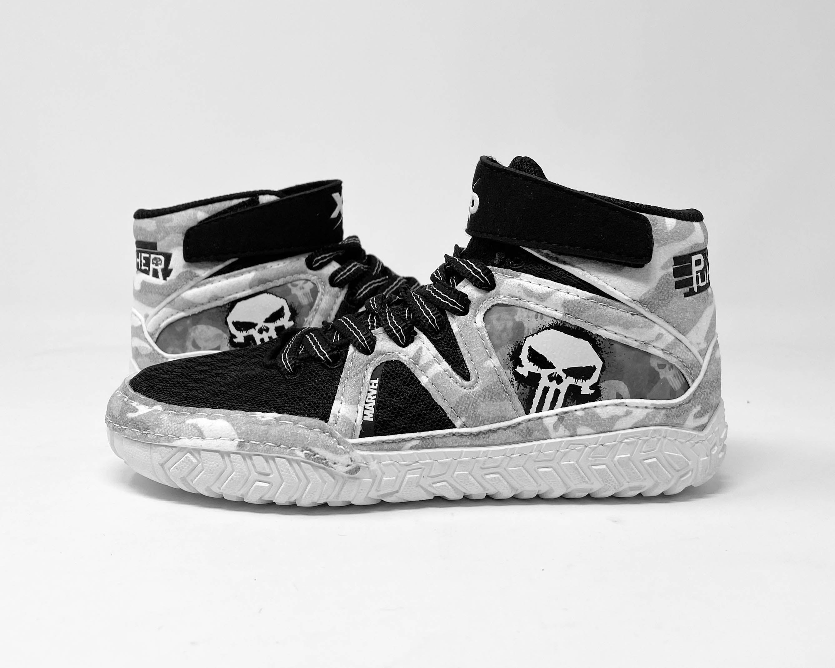 Youth MARVEL Punisher King Spec 2.0 Wrestling Shoes In Black & White Xtreme Pro Apparel