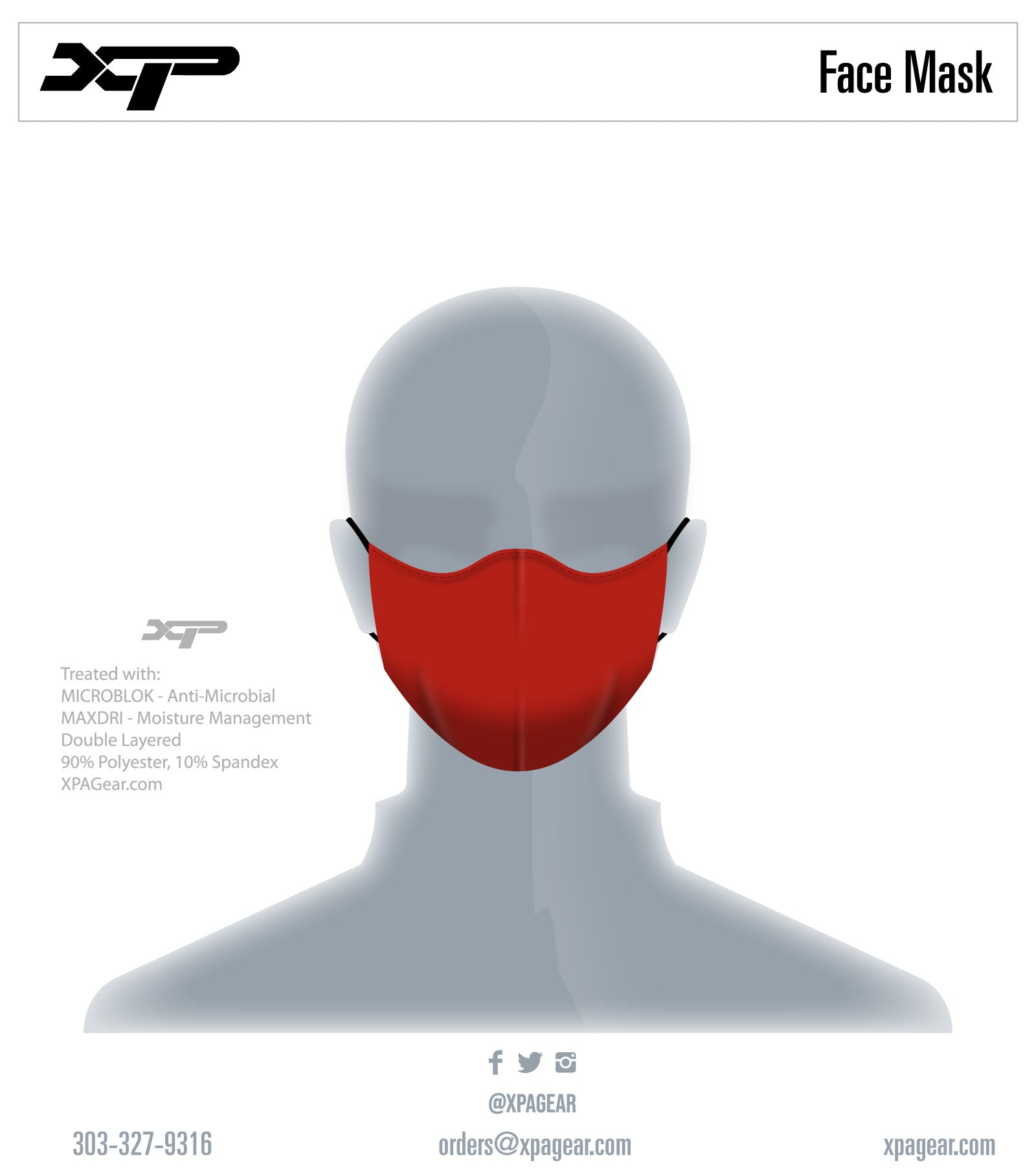 Sublimated Antimicrobial Face Mask in Red - In Stock Xtreme Pro Apparel