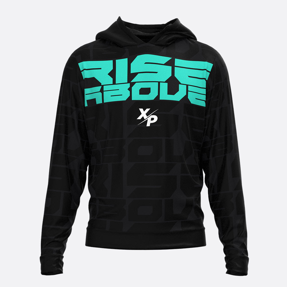 Rise Above Fully Sublimated Hoodie  in Black-Teal Xtreme Pro Apparel