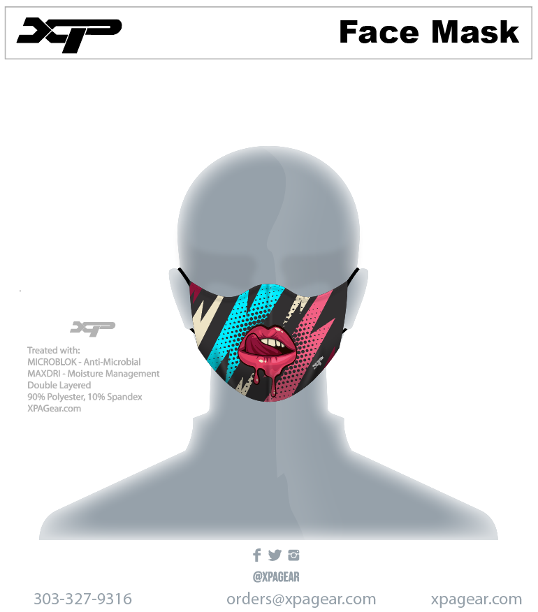 Sublimated Antimicrobial Lips Face Mask Xtreme Pro Apparel