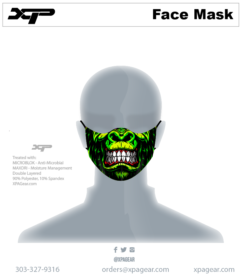 Sublimated Antimicrobial Gorilla Face Mask Xtreme Pro Apparel