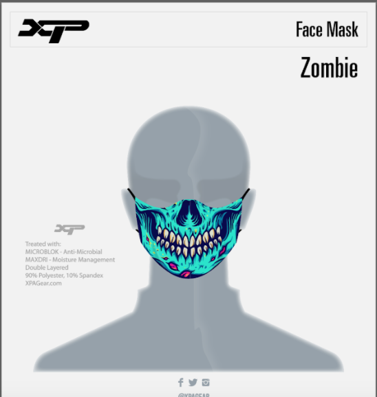 Sublimated Antimicrobial Zombie Mask Xtreme Pro Apparel