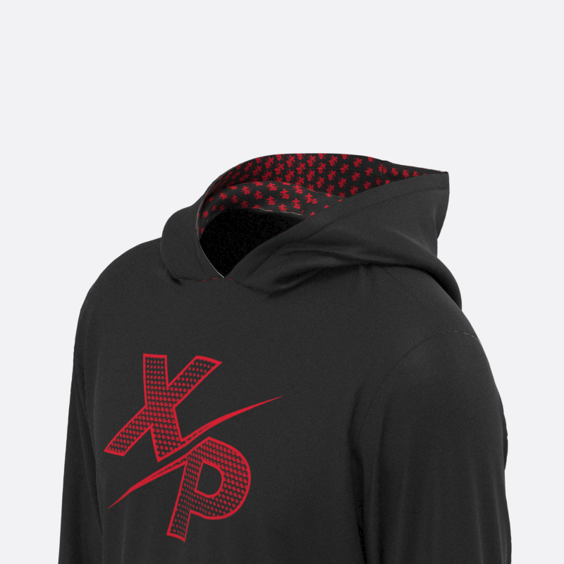 XPA Essential Halftone Fully Sublimated Hoodie in Black- Red Xtreme Pro Apparel