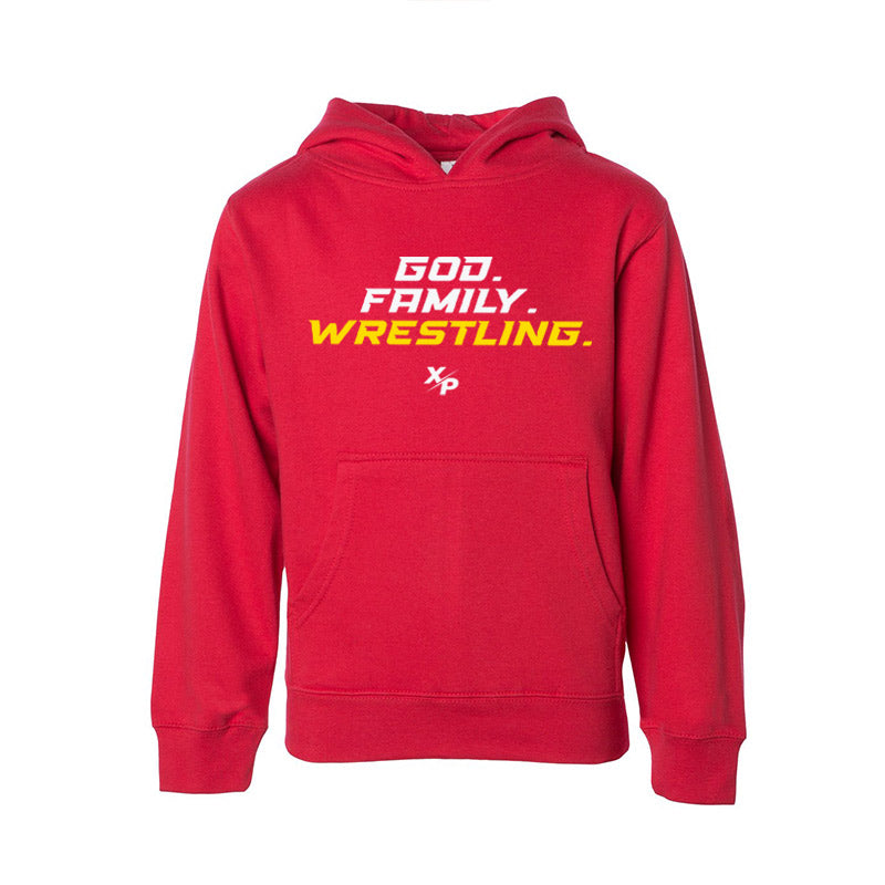 God. Family. Wrestling. Soft Hoodie in Red Xtreme Pro Apparel